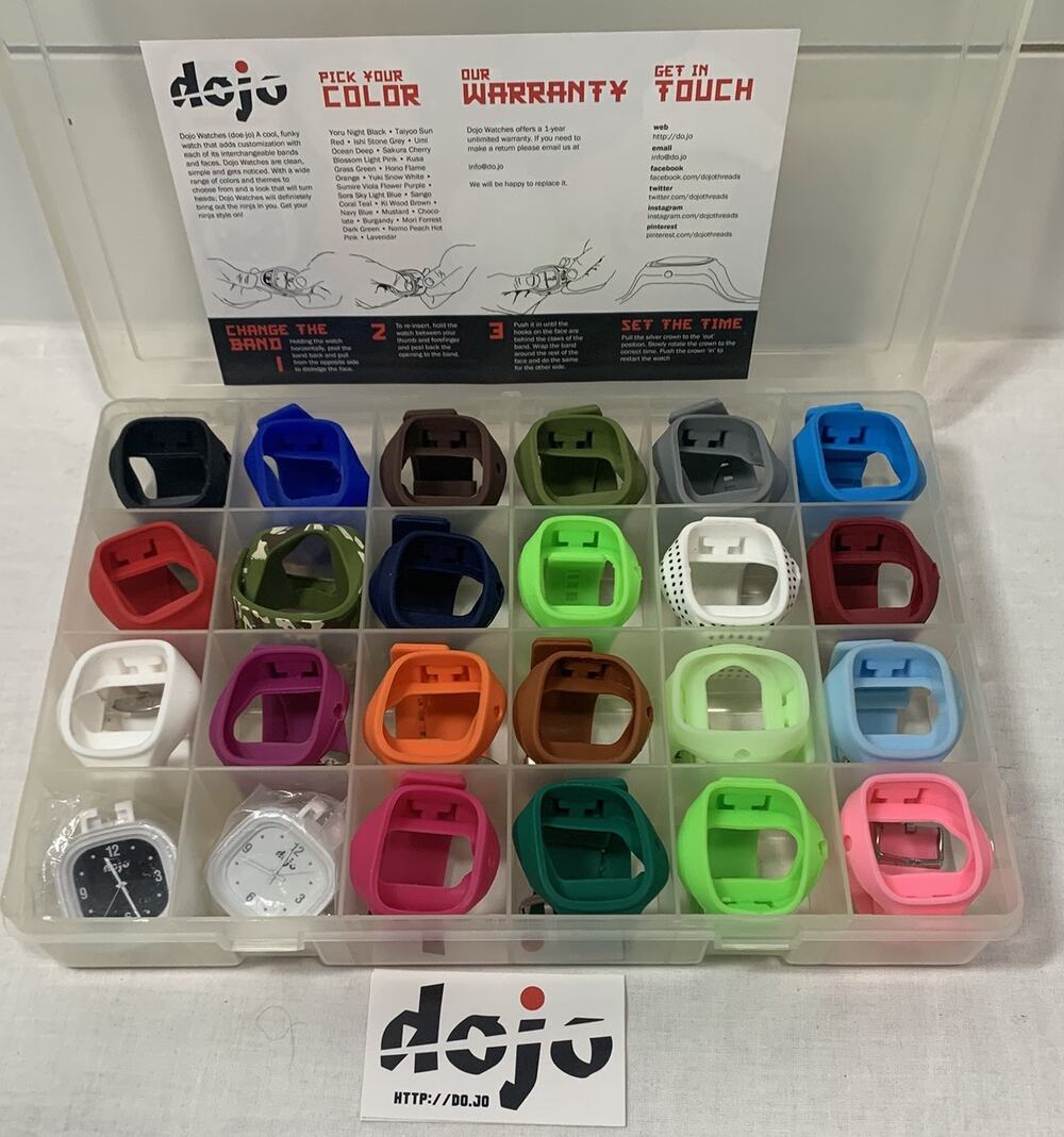 Dojo Watches 22 Different Color Watch Bands & 2 Watches (1White & 1 Black face)